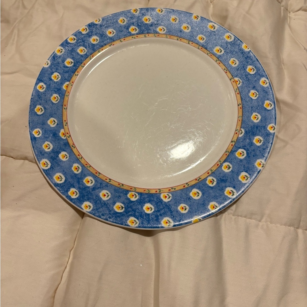 BLOCK BASICS~AVIGNON 11" DINNER PLATE~LINDA GRAYSON~BLUE RIM~V EXC COND